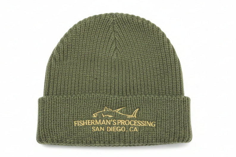 Beanie Hats - Green with Gold Embroidery
