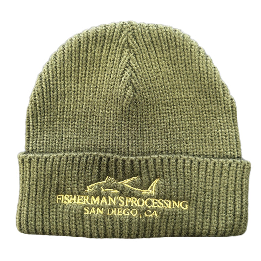 Beanie Hats - Green with Gold Embroidery